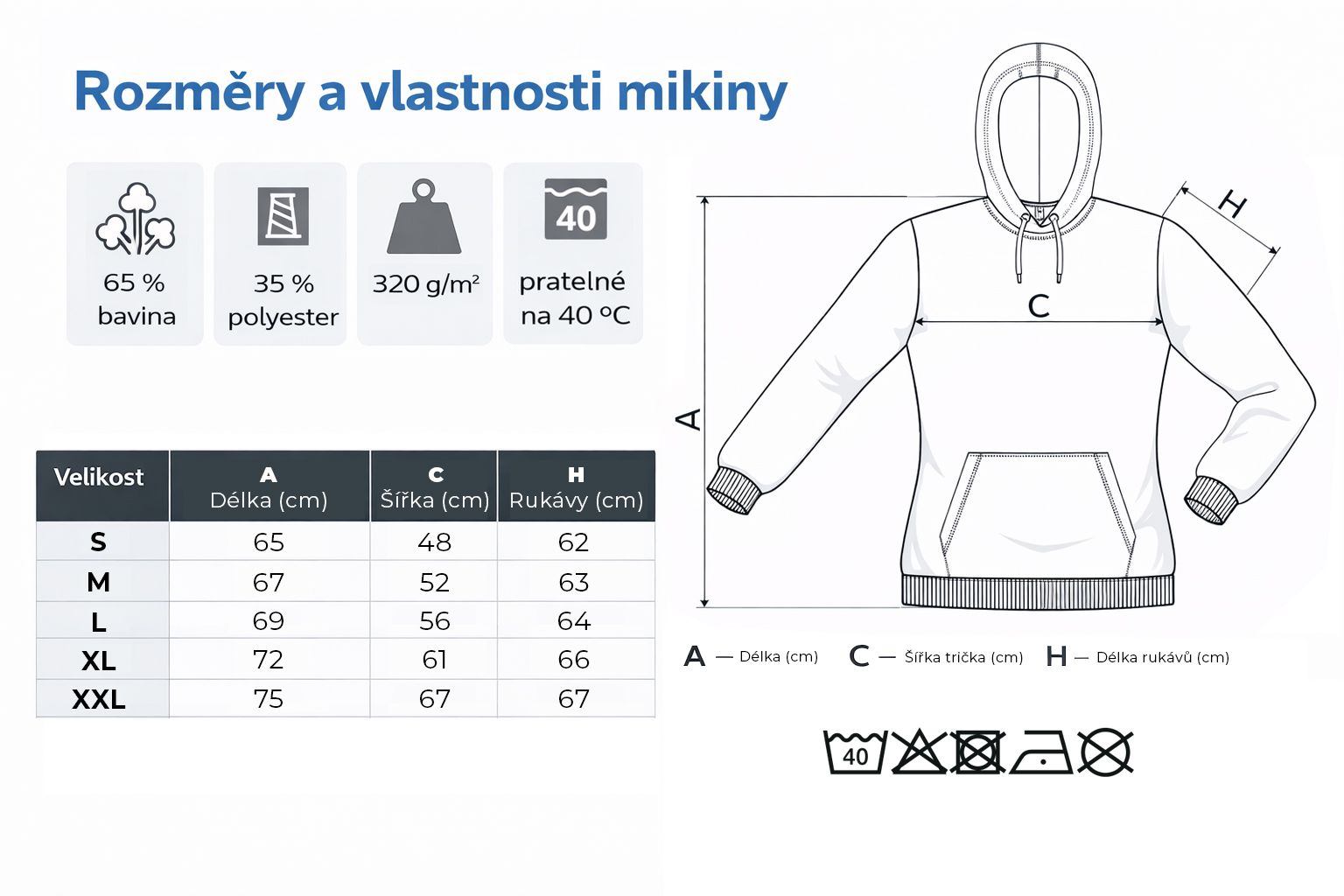 rozměry a vlastnosti dámská mikina kopie
